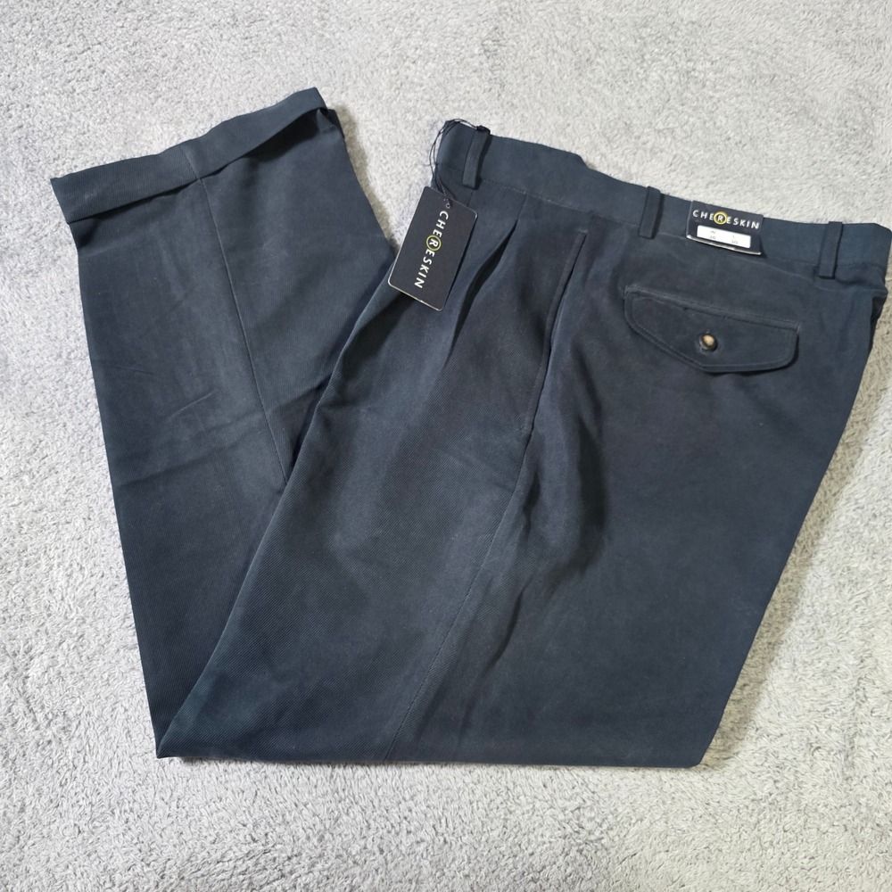 Chereskin‎ Mens 36x30 Pleated Dress Slacks Black Cuffed Polynosic Blend Trousers